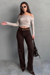 Koyu Kahverengi Wide Leg Kadın Pantolon SH351