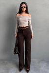 Koyu Kahverengi Wide Leg Kadın Pantolon SH351