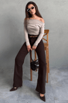 Koyu Kahverengi Wide Leg Kadın Pantolon SH351