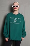 Koyu Yeşil Bisiklet Yaka Baskılı Oversize Kadın Sweatshirt SH310