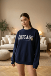 Lacivert Bisiklet Yaka Baskılı Sweatshirt SH127