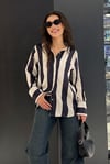 Lacivert Çizgili Oversize Kadın Gömlek SH266
