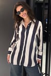 Lacivert Çizgili Oversize Kadın Gömlek SH266