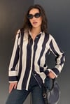 Lacivert Çizgili Oversize Kadın Gömlek SH266