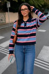 Lacivert Çizgili Polo Yaka Kadın Sweatshirt SH324