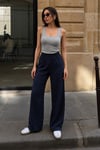 Lacivert Geniş Paça Beli Lastikli Basic Uzun Kadın Pantolon SH191