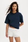 Lacivert Kısa Kollu Oversize Basic Kadın T-Shirt SH281