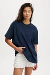 Lacivert Kısa Kollu Oversize Basic Kadın T-Shirt SH281