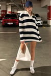 Lacivert Polo Yaka Çizgili Oversize Kazak SH122