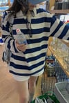 Lacivert Polo Yaka Çizgili Oversize Kazak SH122