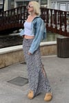 Lacivert Puantiyeli Yırtmaçlı Maxi Kadın Etek SH255