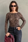 Leopar Kayık Yaka Uzun Kollu Body SH322