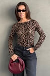 Leopar Kayık Yaka Uzun Kollu Body SH322