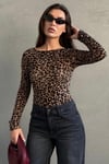 Leopar Kayık Yaka Uzun Kollu Body SH322