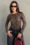 Leopar Kayık Yaka Uzun Kollu Body SH322