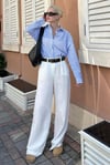 Mavi Çizgili Düğme Detaylı Oversize Uzun Kollu Kadın Gömlek SH180