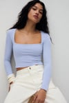 Mavi Kare Yaka Uzun Kollu Kadın Body SH206