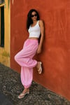 Pembe Beli Bağcıklı Paçası Lastikli Balon Pantolon  Sh390