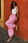 Pembe Beli Bağcıklı Paçası Lastikli Balon Pantolon  Sh390