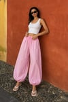Pembe Beli Bağcıklı Paçası Lastikli Balon Pantolon  Sh390