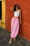 Pembe Beli Bağcıklı Paçası Lastikli Balon Pantolon  Sh390