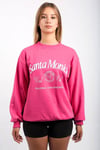 Pembe Bisiklet Yaka Oversize Desenli Sweatshirt SH115