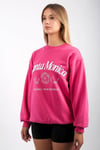 Pembe Bisiklet Yaka Oversize Desenli Sweatshirt SH115