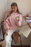 Pembe Bisiklet Yaka Oversize Triko Kazak SH173