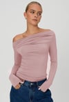 Pudra Kayık Yaka Büzgülü Kadın body Sh225