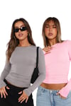 Pudra/Gri Bisiklet Yaka Basic Uzun Kollu Body SH142