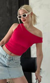 Seeh Fuşya Düşük Omuz Basic T-shirt Sh224