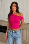 Seeh Fuşya Düşük Omuz Basic T-shirt Sh224