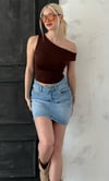 Seeh Kahverengi Düşük Omuz Basic T-shirt Sh224