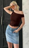 Seeh Kahverengi Düşük Omuz Basic T-shirt Sh224