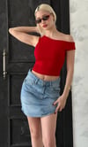 Seeh Kırmızı Düşük Omuz Basic T-shirt Sh224