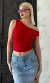 Seeh Kırmızı Düşük Omuz Basic T-shirt Sh224