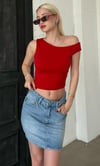 Seeh Kırmızı Düşük Omuz Basic T-shirt Sh224