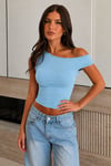 Seeh Mavi Düşük Omuz Basic T-shirt Sh224