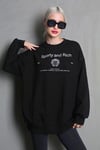 Siyah Bisiklet Yaka Baskılı Oversize Kadın Sweatshirt SH310
