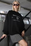 Siyah Bisiklet Yaka Baskılı Oversize Kadın Sweatshirt SH310