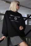 Siyah Bisiklet Yaka Baskılı Oversize Kadın Sweatshirt SH310