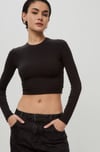 Siyah Bisiklet Yaka Uzun Kollu Kadın Top Body SH216
