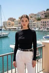 Siyah drape detaylı uzun kollu kadın bluz SH358