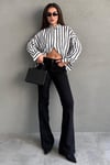 Siyah İspanyol Paça Kadın Kot Pantolon-sh350