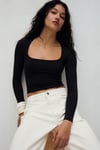 Siyah Kare Yaka Uzun Kollu Kadın Body SH206