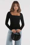 Siyah Kare Yaka Uzun Kollu Kadın Body SH202