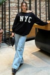 Siyah Kayık Yaka Oversize Baskılı Kadın Sweatshirt SH204