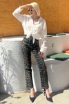 Siyah Leopar Palazzo Kadın Jean Pantolon SH175
