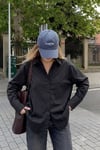 Siyah Oversize Basic Kadın Gömlek SH268