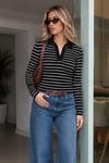 Siyah Polo Yaka Çizgili Sweatshirt SH117
